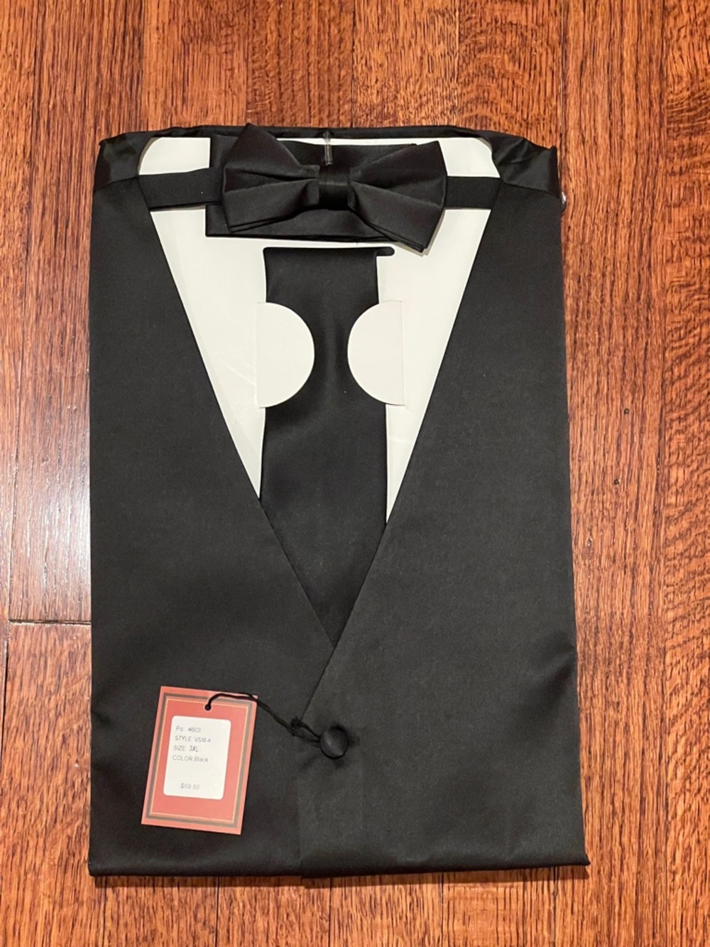 NWT Gioberti Black vest, bow tie, necktie and pocket square set